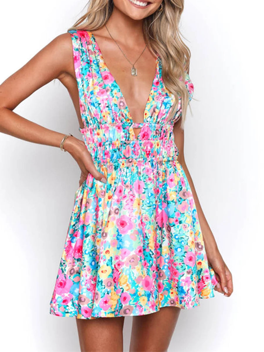 Backless Floral Print Mini Dress for Summer Parties - Image 47