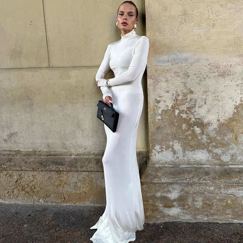 Stylish Long Sleeve Turtleneck Maxi Dress for Women - Image 22