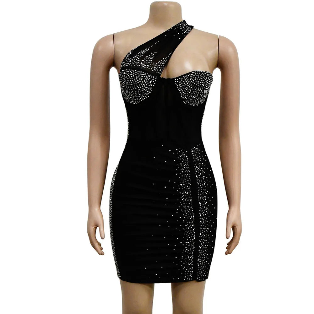 Sheer Rhinestone Mesh Mini Dress for Effortless Party Elegance - Image 8