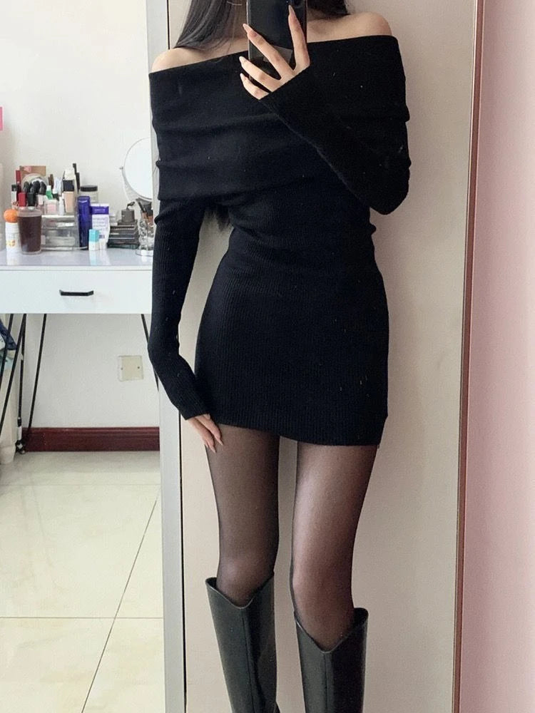 Off Shoulder Slim Waist Solid Tunic Dress for Women - Image 6