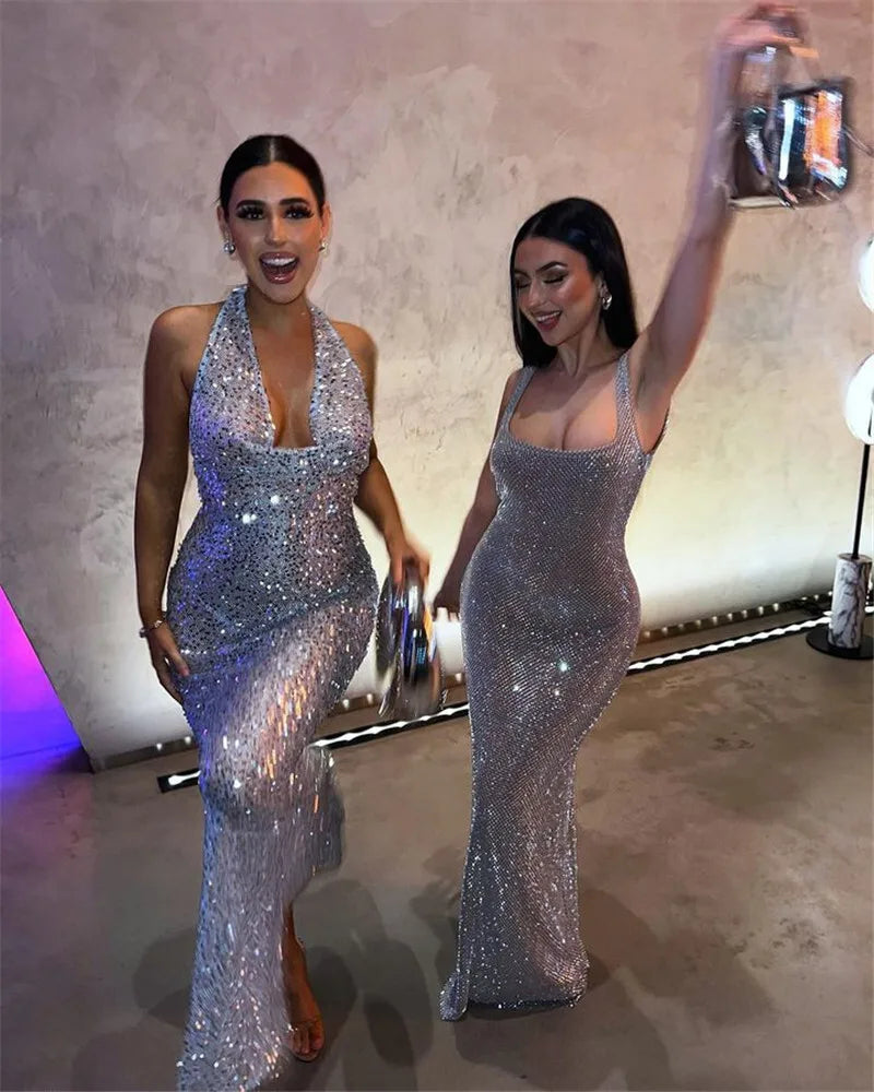 Elegant Backless Glitter Maxi Dress with Deep V Neck - Image 16