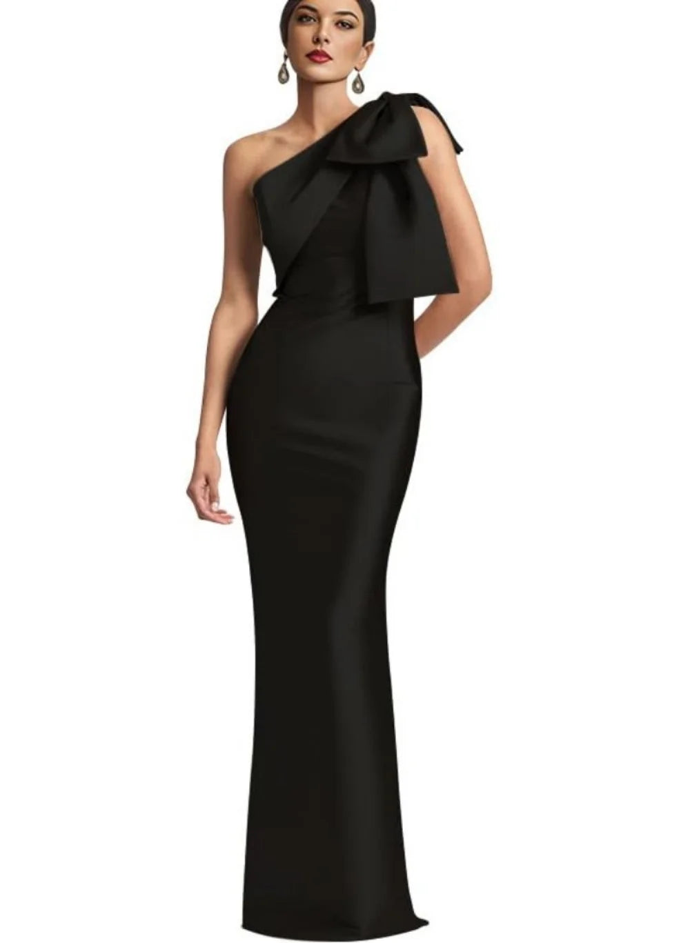 Elegant Satin Single Shoulder Evening Dress with Bow - Image 11