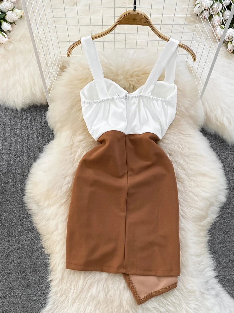 Women's Summer Spaghetti Strap Contrast Color Mini Dress - Image 4