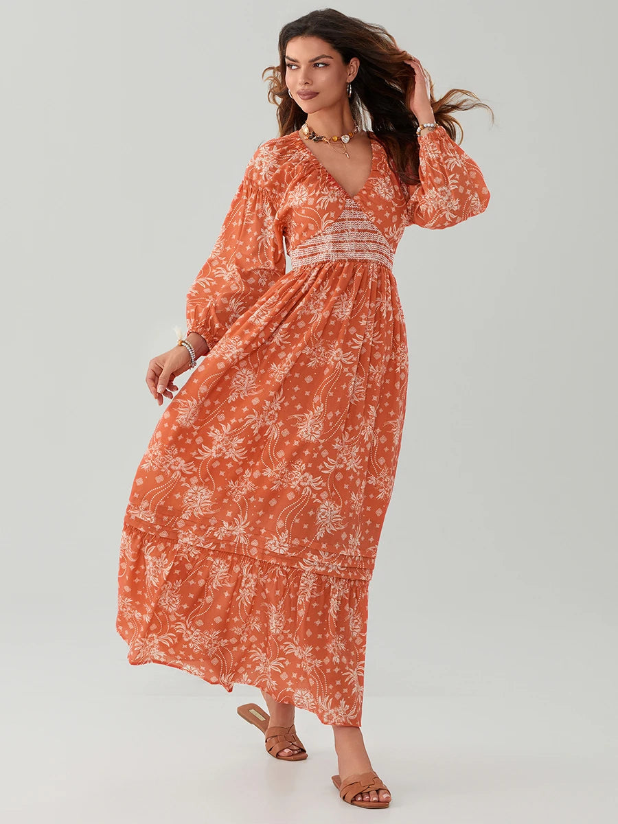 Bohemian Floral Print Flowy Beach Dress for Women - Image 38
