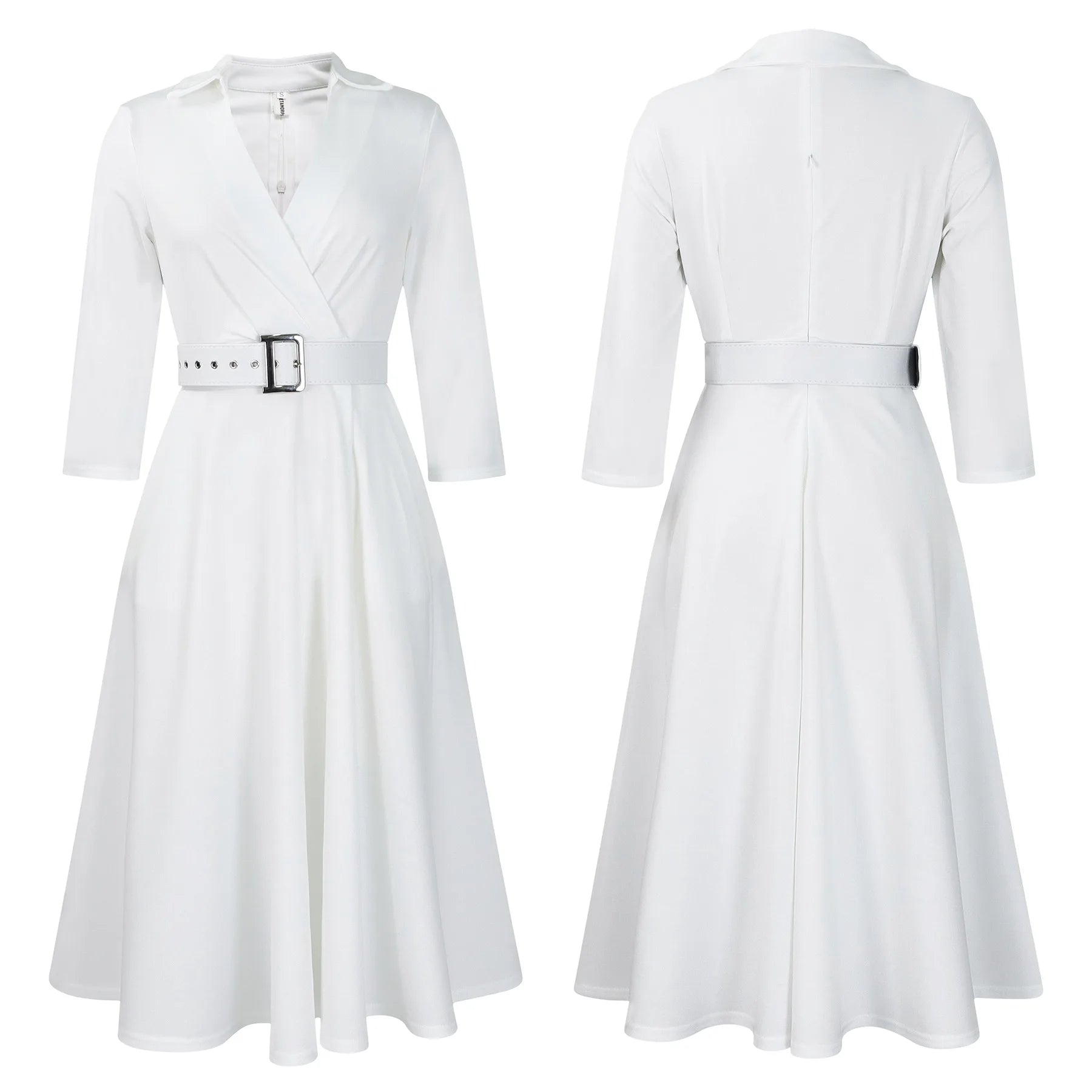 Chic Women's Autumn Lapel Solid Color Swing Dress - Image 69