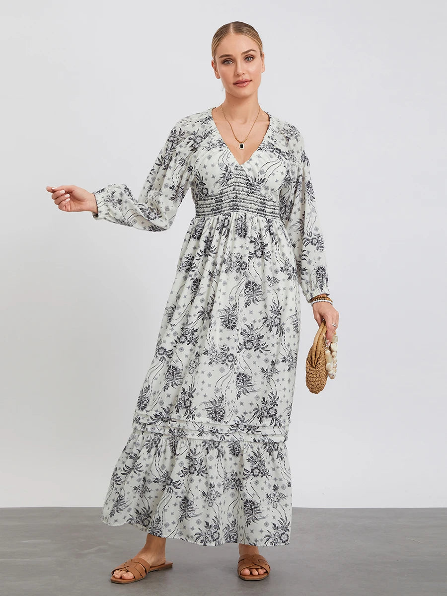 Bohemian Floral Print Flowy Beach Dress for Women - Image 109