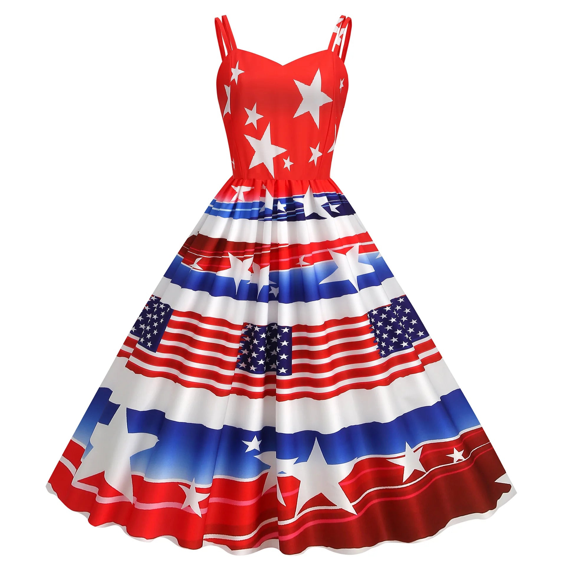 Vintage American Flag Sleeveless Slip Dress for Summer - Image 3