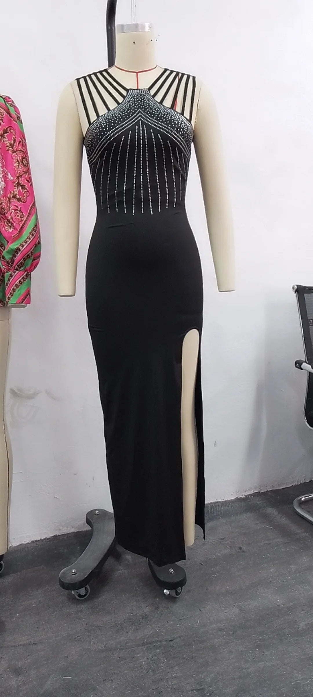 Elegant Rhinestone Multi-Strap High Slit Maxi Dress - Image 5