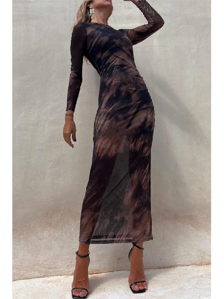 Chic Long Sleeve Mesh Dress for Women - Spring & Autumn - Image 6