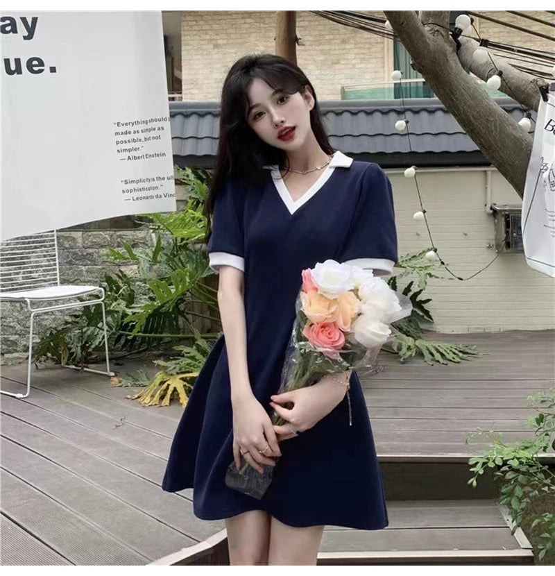 Chic Women's V-Neck A-Line Summer Dress with Patchwork - Image 15
