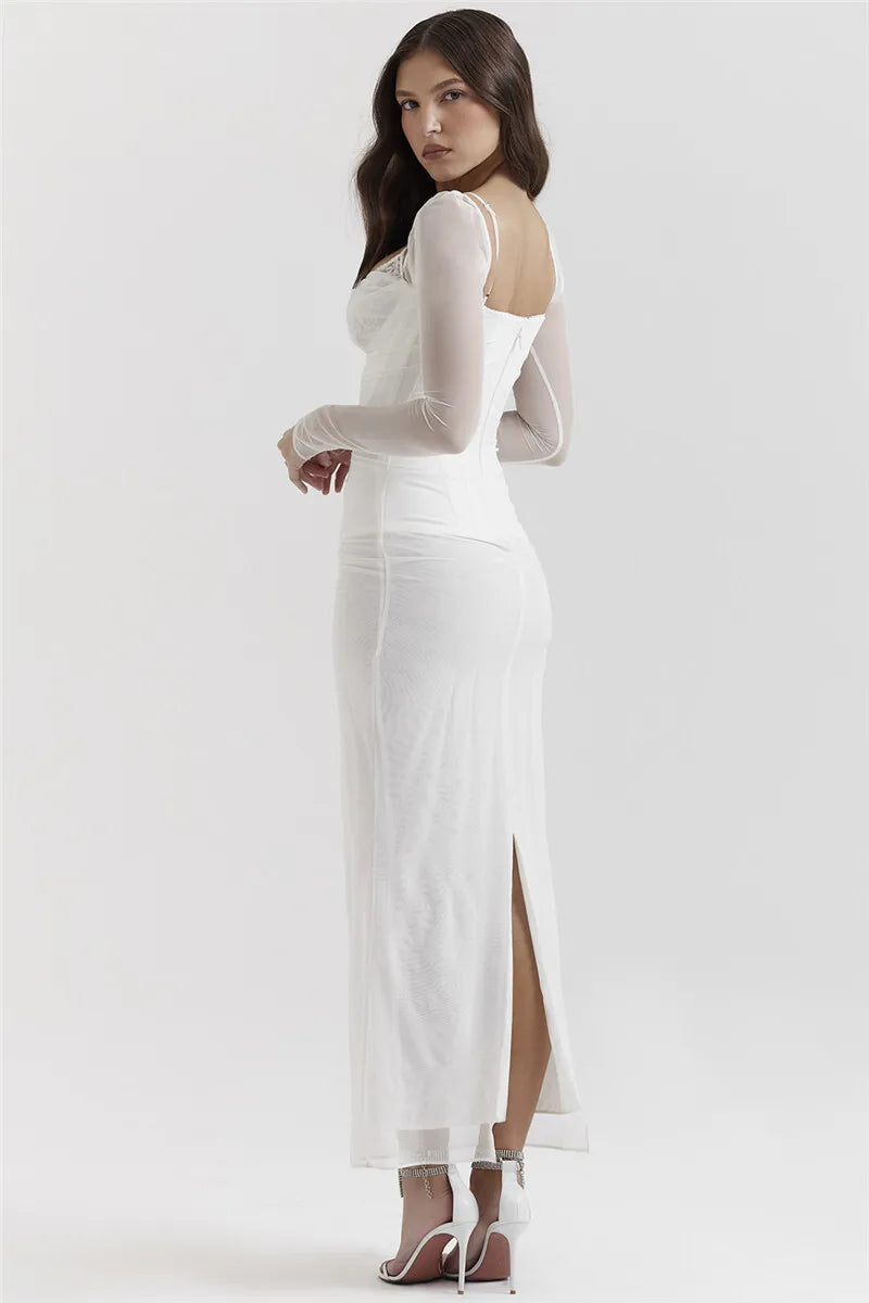 Elegant Sheer Long Sleeve Backless Maxi Dress for Women - Image 22
