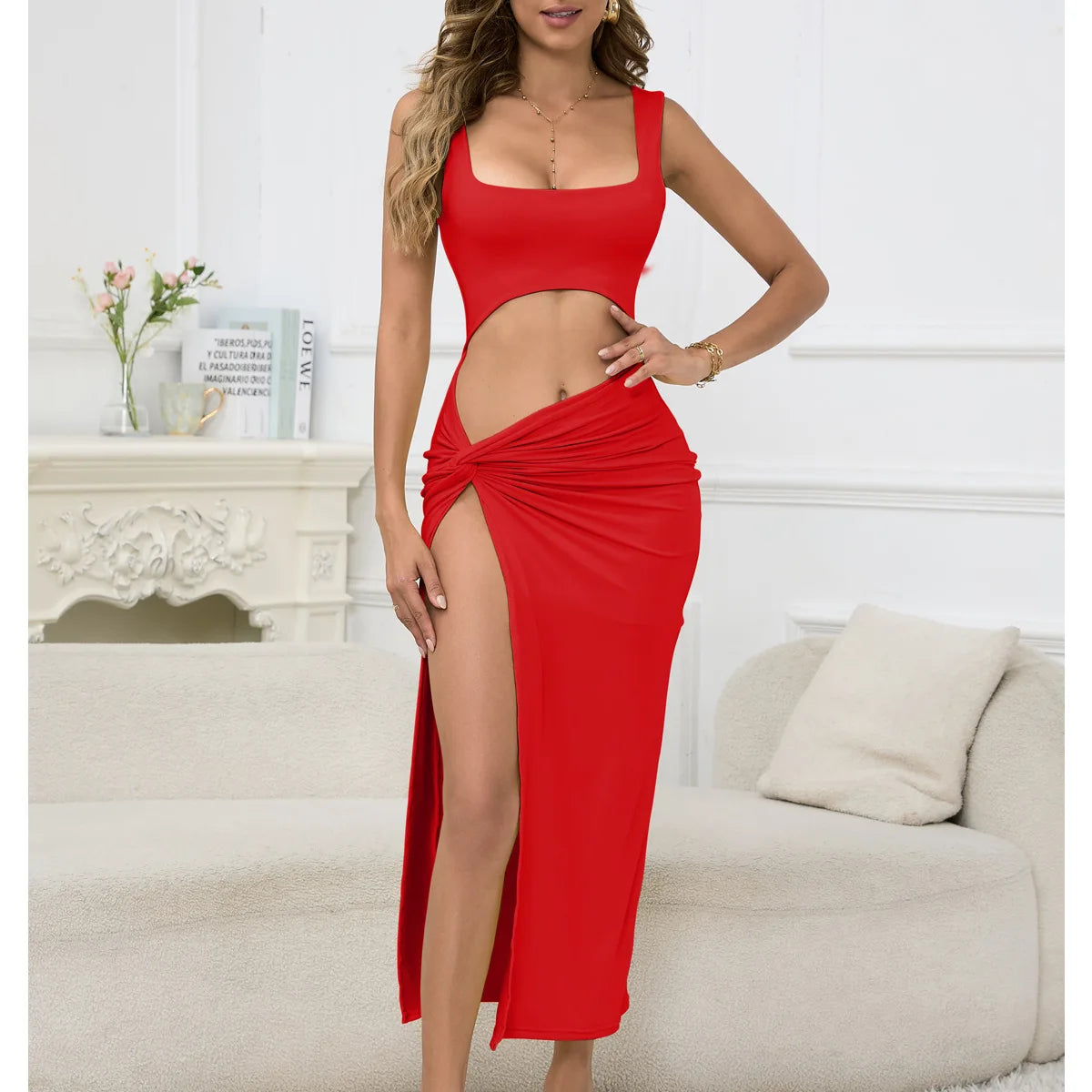 Elegant Summer Solid Color Hollow Navel Dress for Women - Image 28