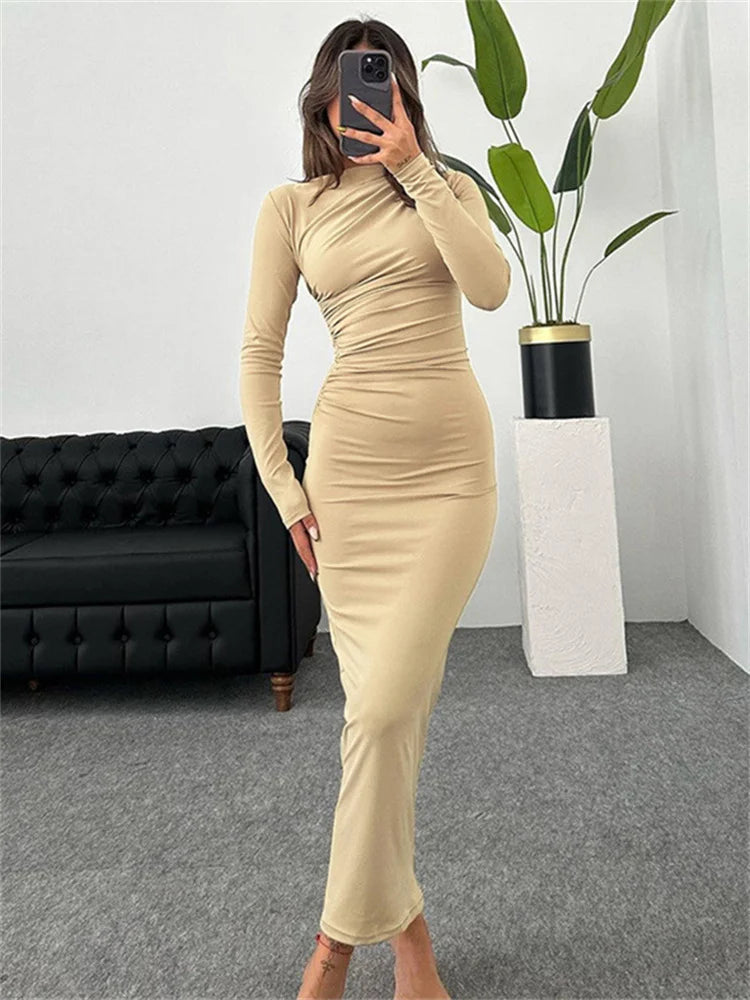 Elegant Off-Shoulder Pleated Maxi Dress for Women - Image 25