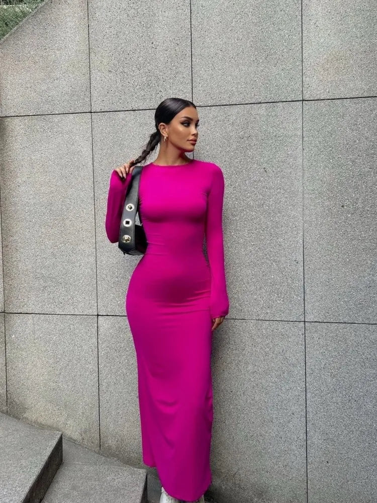 Classic Black Long-Sleeve Slim-Fit Elegant Dress for Women - Image 4