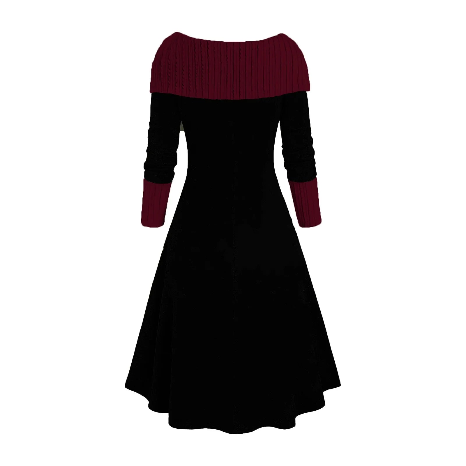 Stylish Longline Cable Knit A-Line Dress with Cowl Neck - Image 8