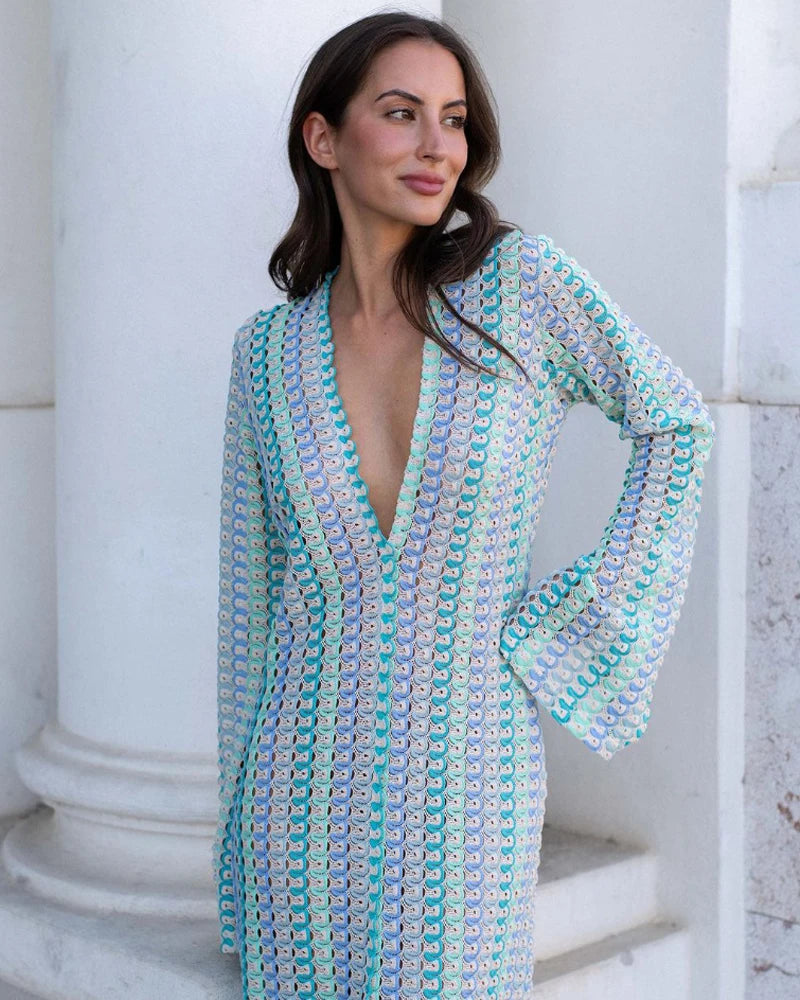 Elegant Deep V Neck Bohemian Maxi Dress for Women - Image 25