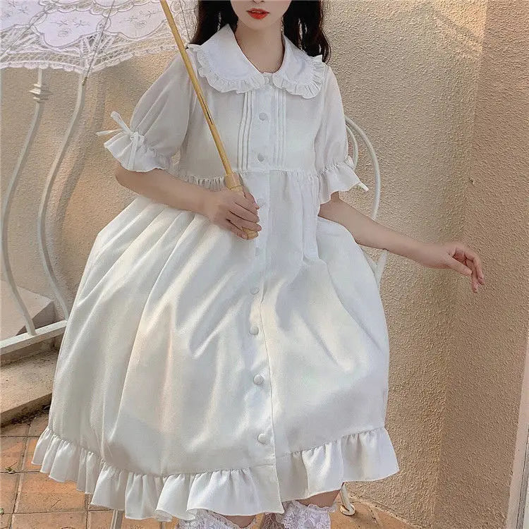 Women's Kawaii White Puff Sleeve Midi Dress - Image 12