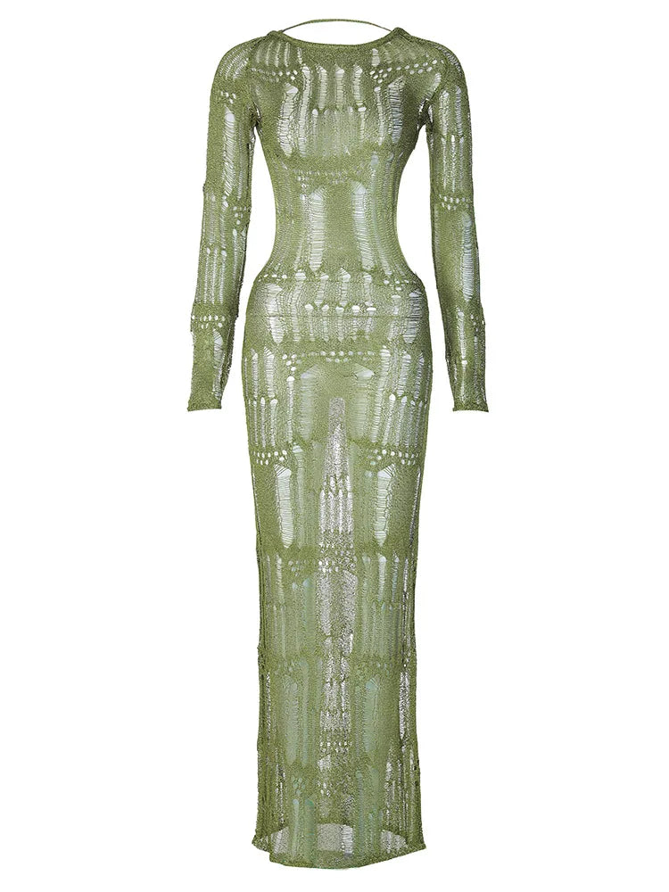 Chic Backless Knitted Maxi Dress for Fall Vacations - Image 7
