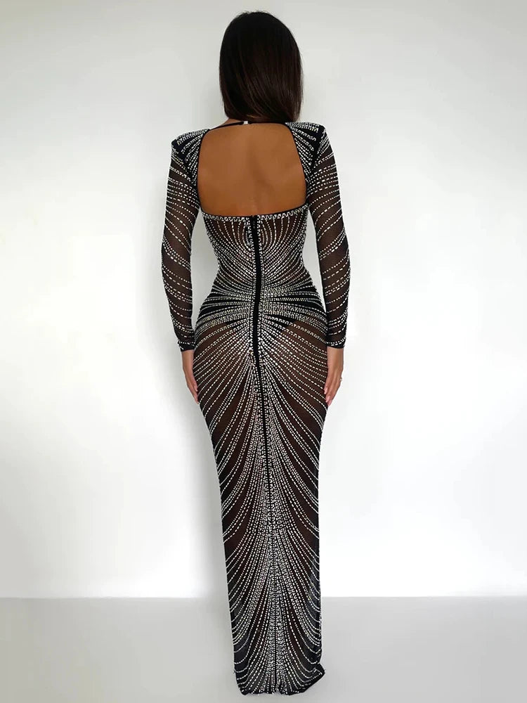 Glitter Mesh See-Through Maxi Dress for Women - Image 6
