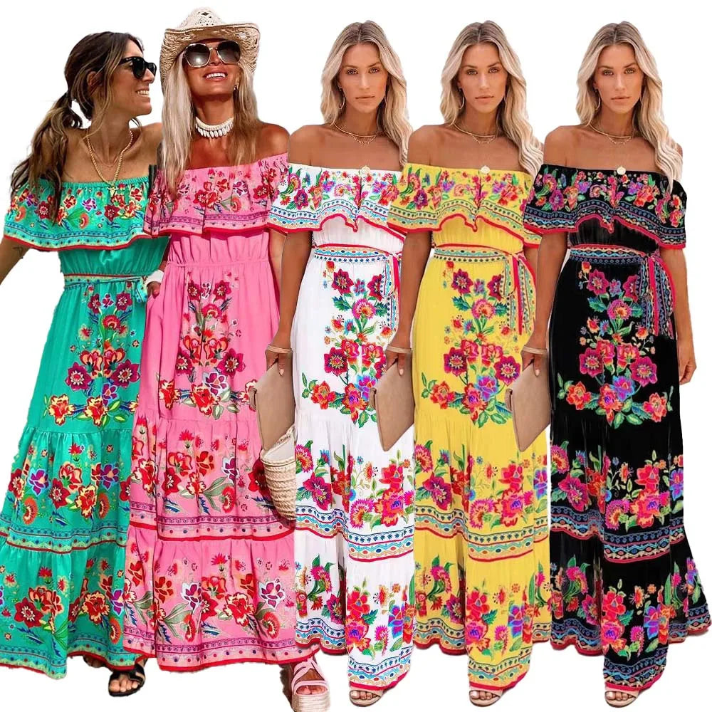 Women's Off-Shoulder Floral Print Cinco de Mayo Dress