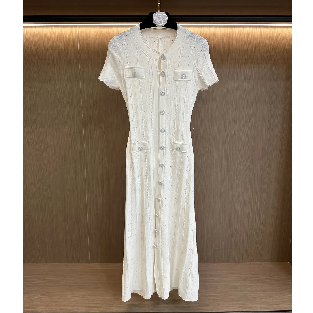 Elegant Women's Knitted Hollow Corset Long Skirt Dress - Image 8