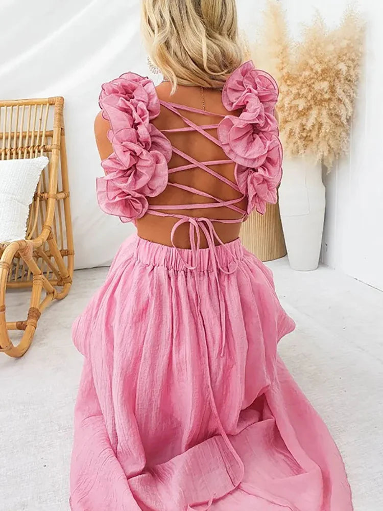 Elegant V-Neck Sleeveless Maxi Dress for Summer Parties - Image 15