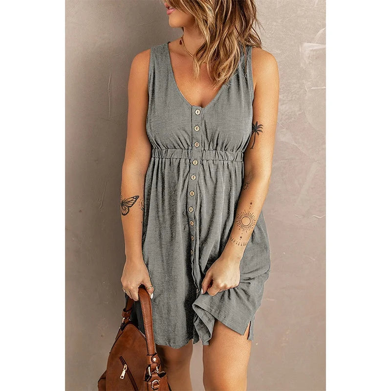 Casual Women's Summer Sleeveless Button-Down Swing Dress - Image 15