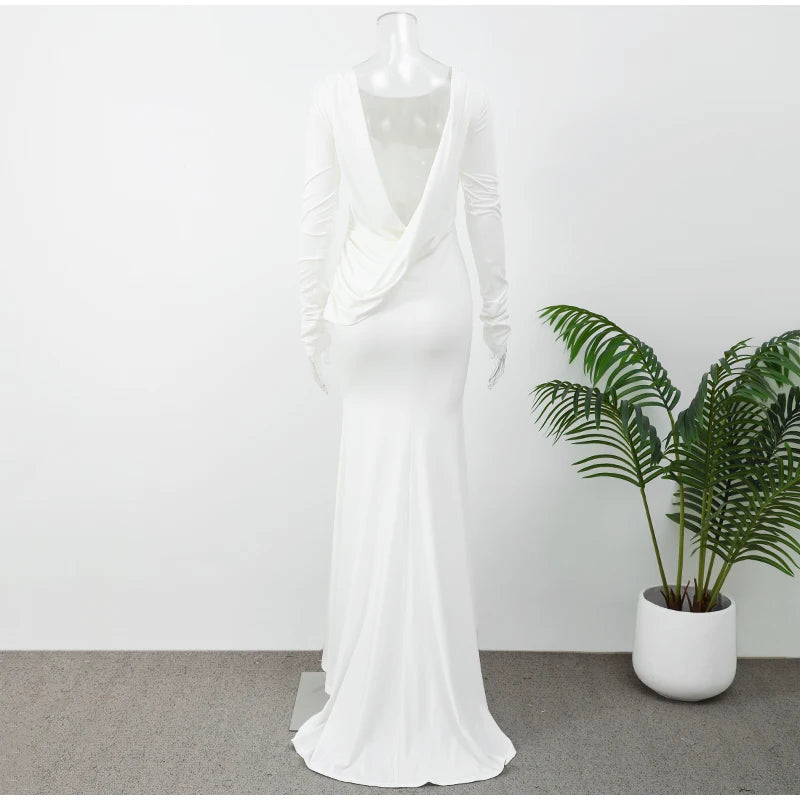 Elegant Backless White Long Sleeve Slim Fit Dress - Image 9