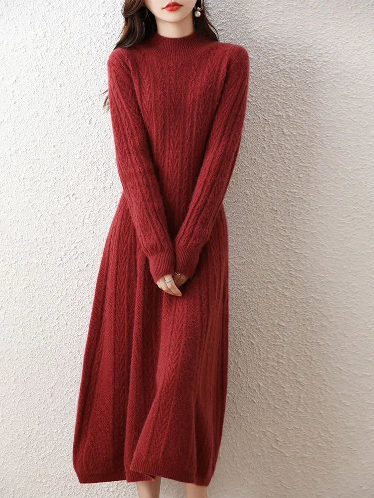 Elegant Cashmere Turtleneck Long Dress for Women - Image 21