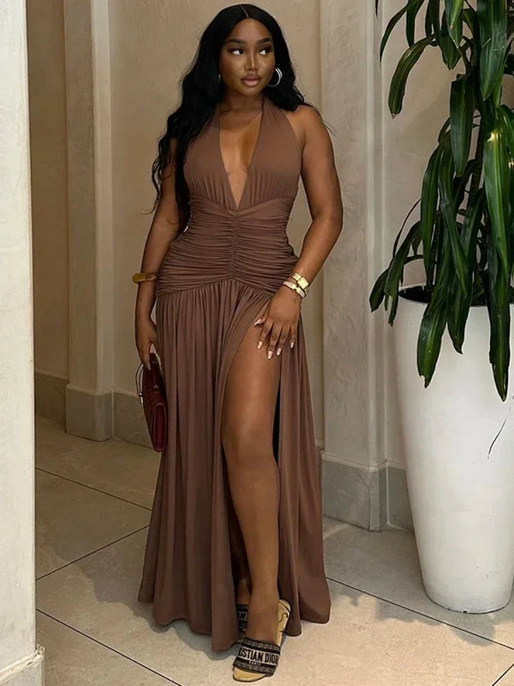 Elegant Backless Deep V-Neck Halter Dress for Summer Parties - Image 2