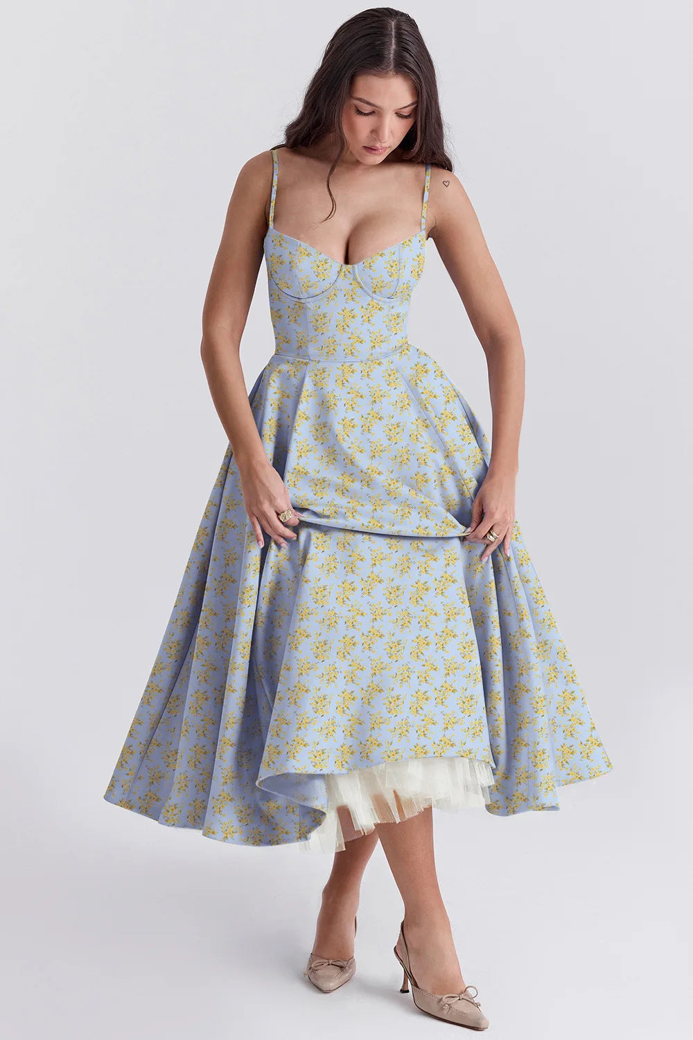 Elegant Floral Spaghetti Strap Backless Party Dress - Image 40