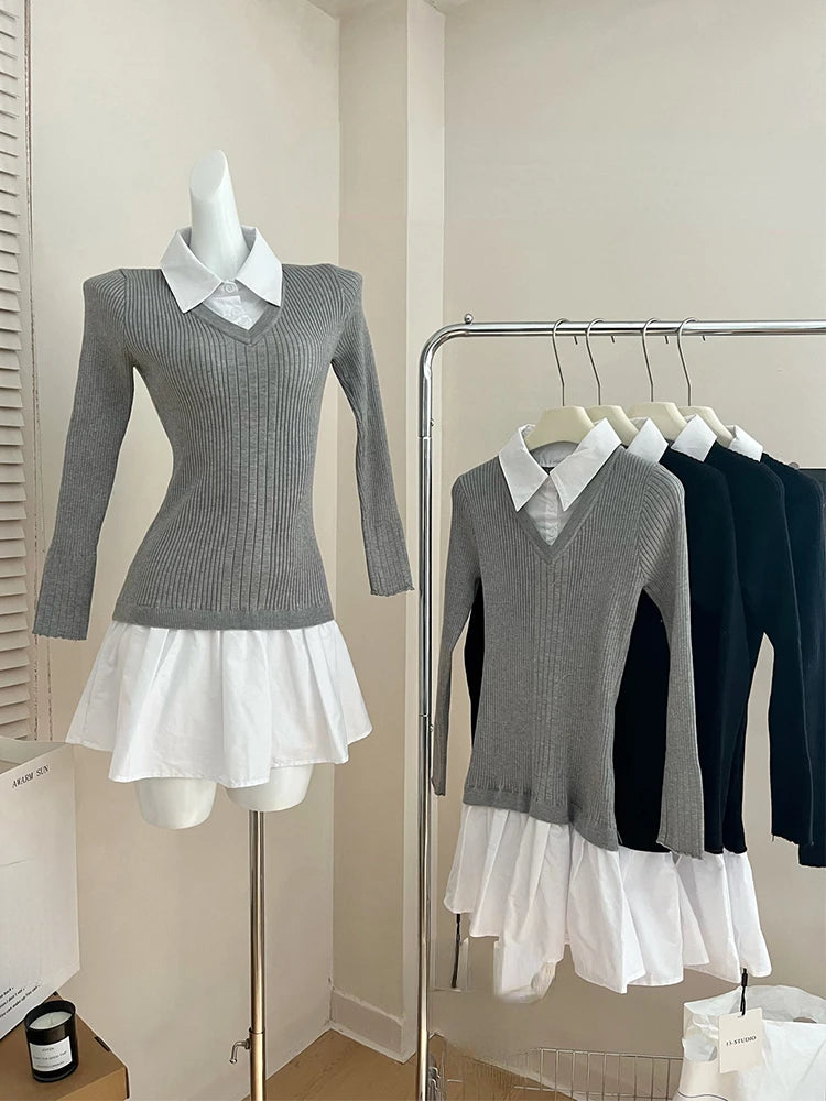 Trendy Vintage Mini Knit Dress with Long Sleeves - Image 14