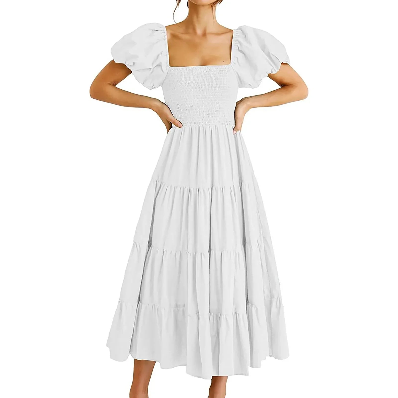 Floral High Waist Puffed Sleeve Summer Dress for Girls - Image 18