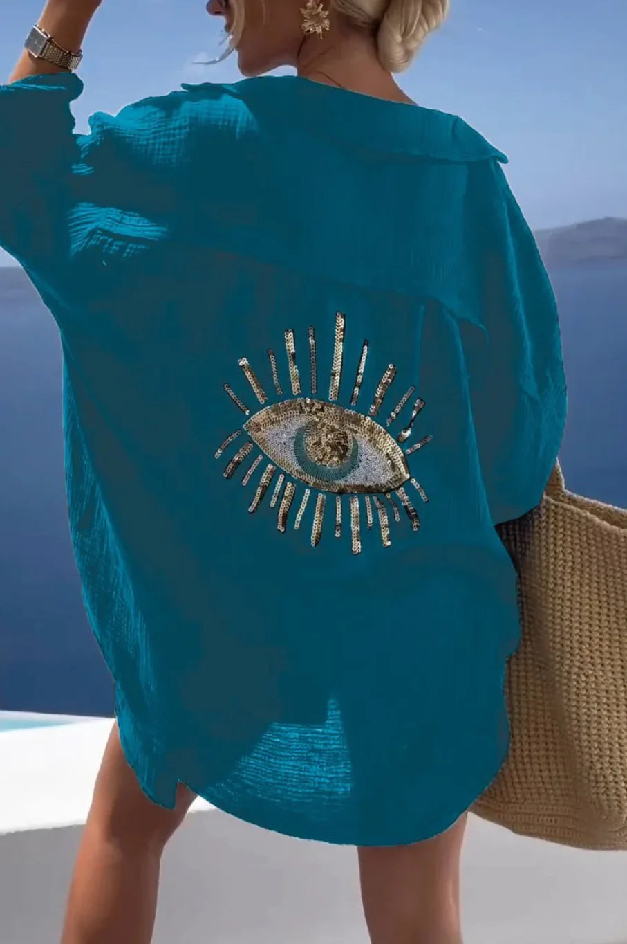 Women's Casual Sequin Button Shirt Dress - Beach Style - Image 14