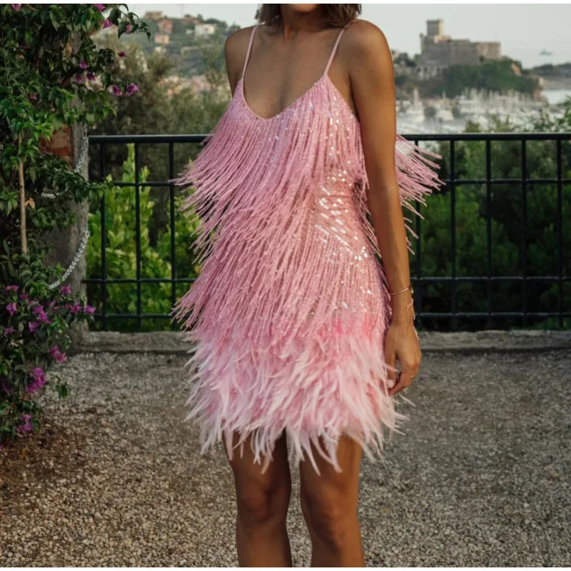 Elegant Mini Dress with Tassels and Sequins for Parties - Image 16