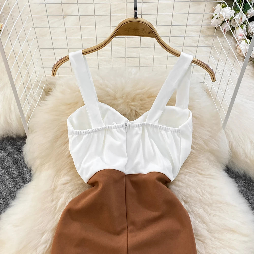 Women's Summer Spaghetti Strap Contrast Color Mini Dress - Image 20