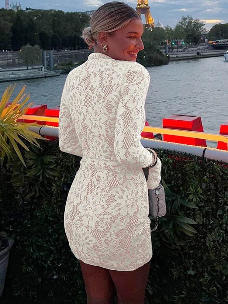Elegant Hollow Out Lace Evening Dress for Women - Image 4