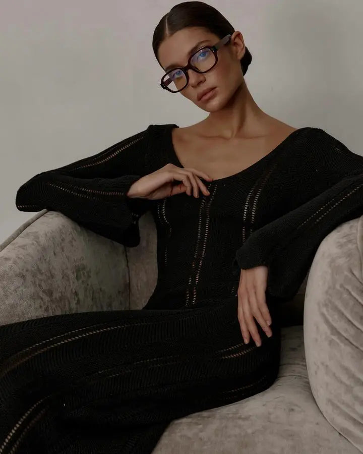 Elegant Knitted V-Neck Long Sleeve Dress for Women - Image 37