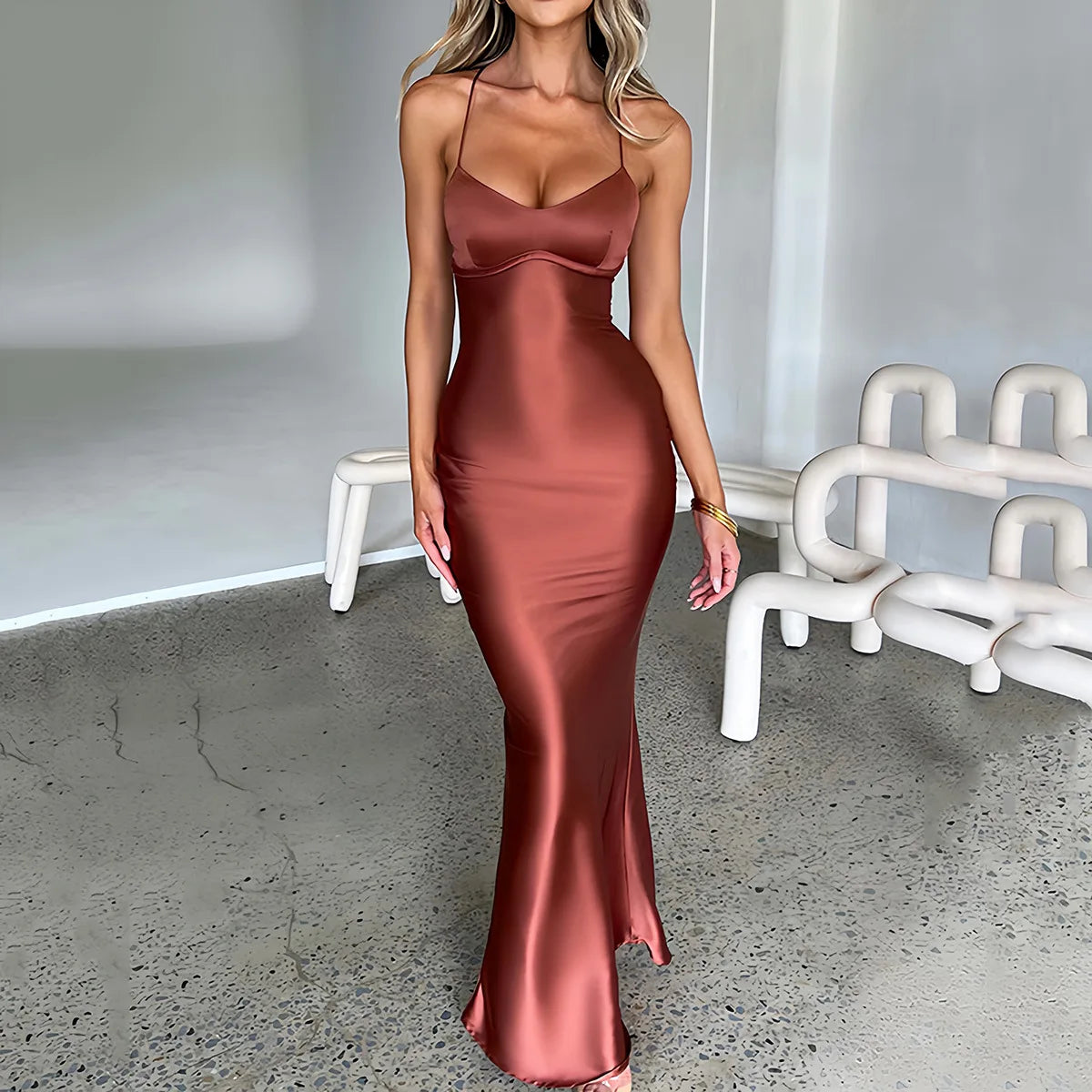 Elegant Backless Satin Summer Long Dress for Parties - Image 12