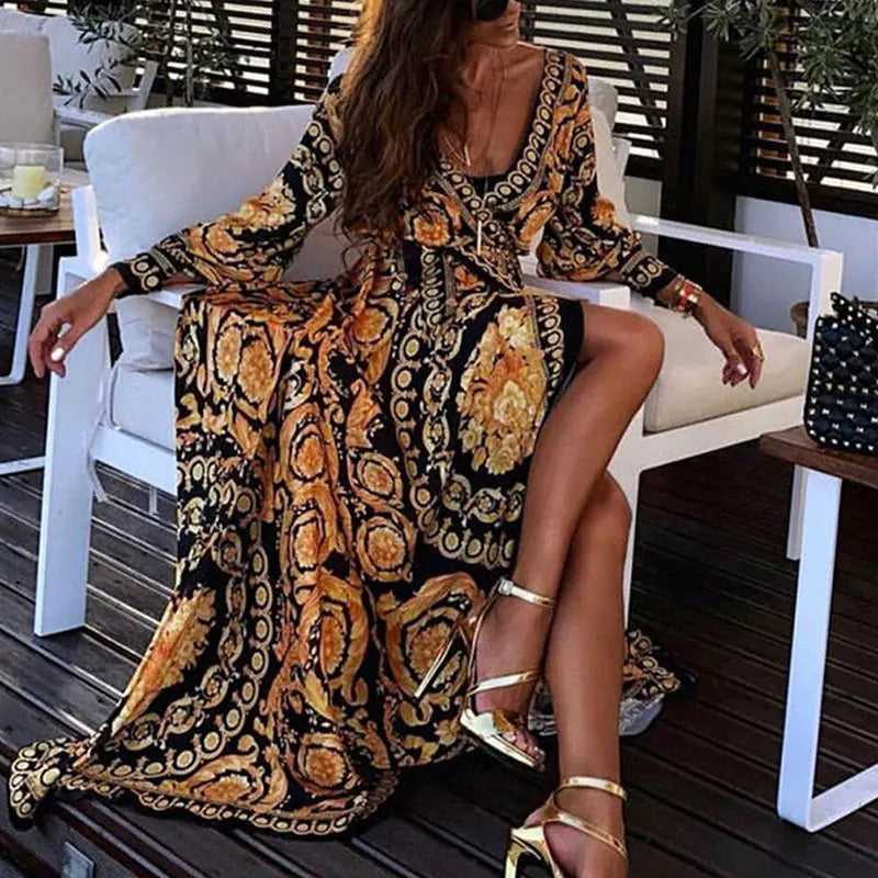 Boho V-Neck Printed Maxi Dress for Summer Events - Image 4
