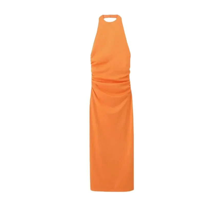 Elegant Summer Halter Dress for Women - Pleated & Backless - Image 5