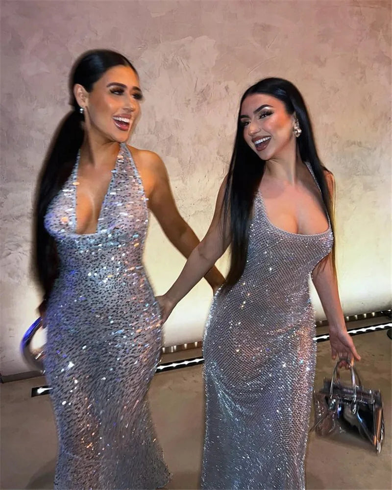 Elegant Backless Glitter Maxi Dress with Deep V Neck - Image 15