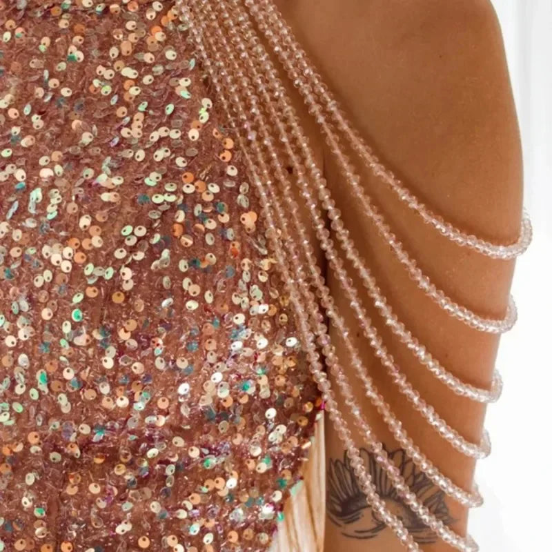 Off-Shoulder Gold Sequin Bodycon Dress for Women - Image 7