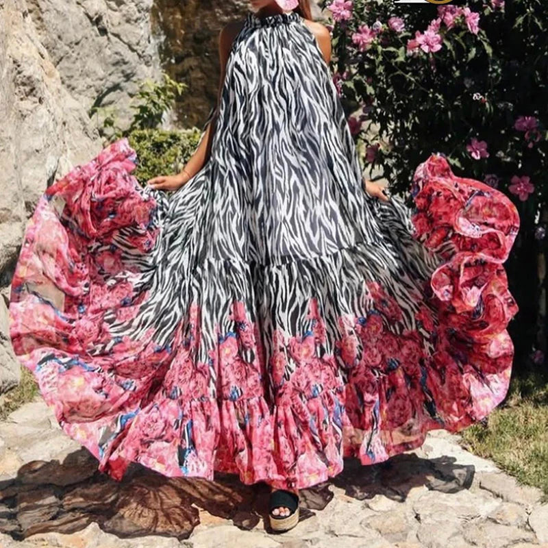 Chic Floral Bohemian High-Waist Summer Dress for Women - Image 9