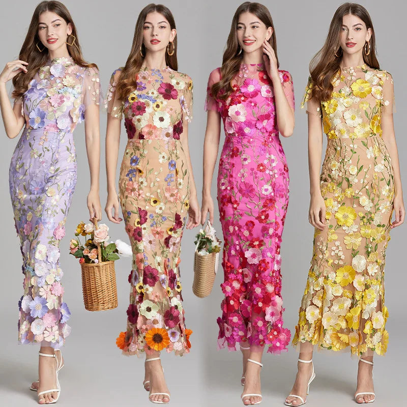 Embroidered 3D Flower Mesh Waist Bag & Dress Collection - Image 8