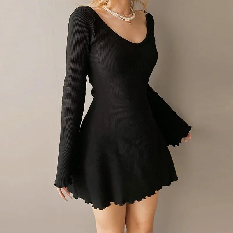 Sexy Long Sleeve Ruched Bodycon Mini Dress for Women - Image 3