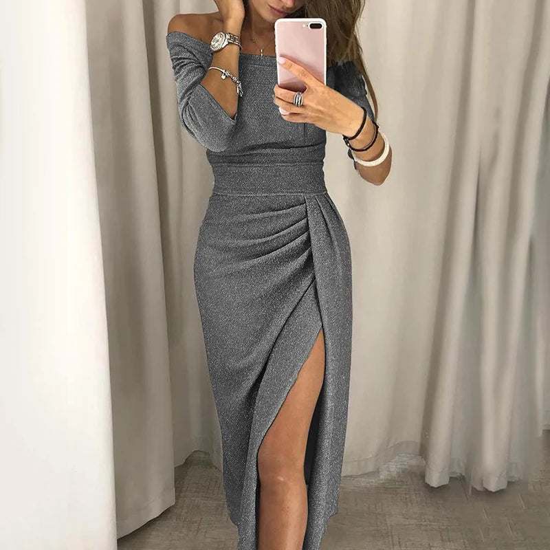 Elegant Off-Shoulder Long Dress for Evening Parties - Image 4