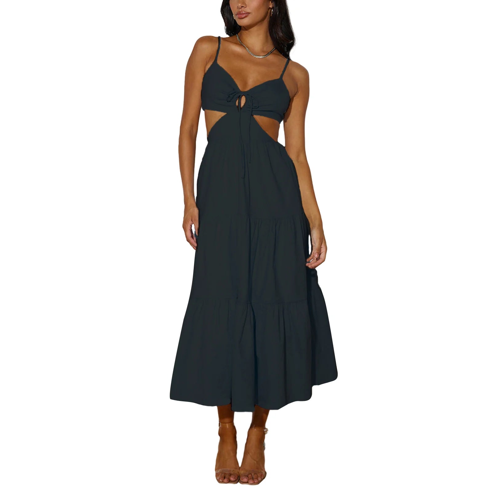 Bohemian V-Neck Cutout Midi Dress with Back Tie - Image 8