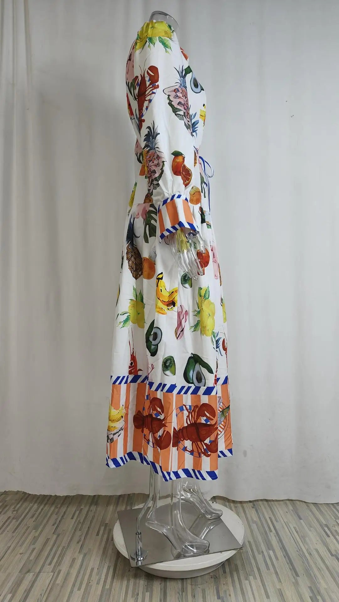Elegant Women's V-Neck Lantern Sleeve Printed Dress - Image 45