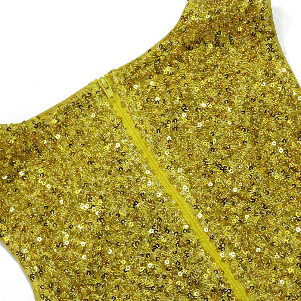 Chic Yellow Sequin Bodycon Dress for Special Occasions - Image 16